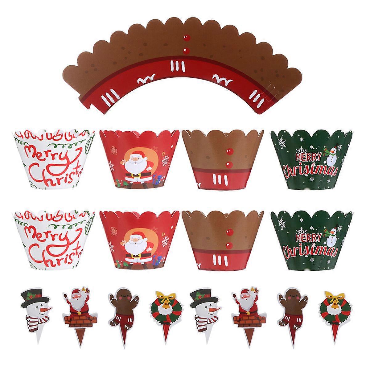 Dessert Picks Christmas Cake Toppers and Wrappers Assorted Color 8x8x0.5cm Food Safe for Party Event Celebration 48Pcs