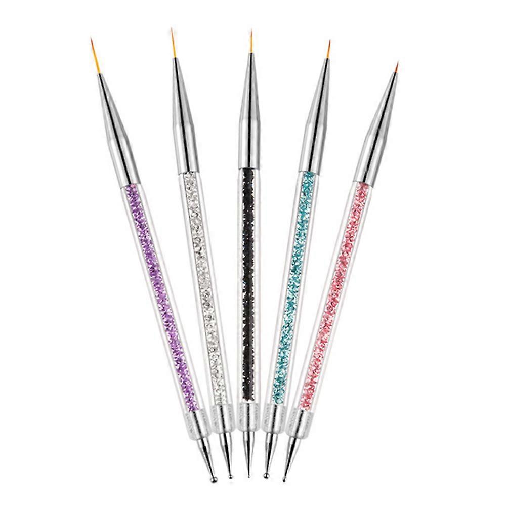 Rhinestone Rod Pen Nail Paint Pens Set Double-Ended Drawing Liner Dotting Tool Manicure Tools 5Set