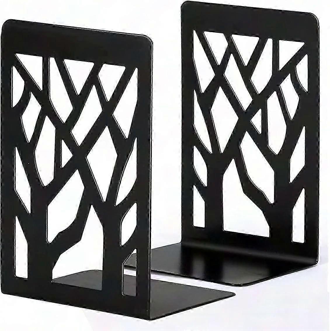 Black Metal Bookends for Bookshelf, Modern Tree Design Heavy Duty Non-slip Bookends for Books and CDs