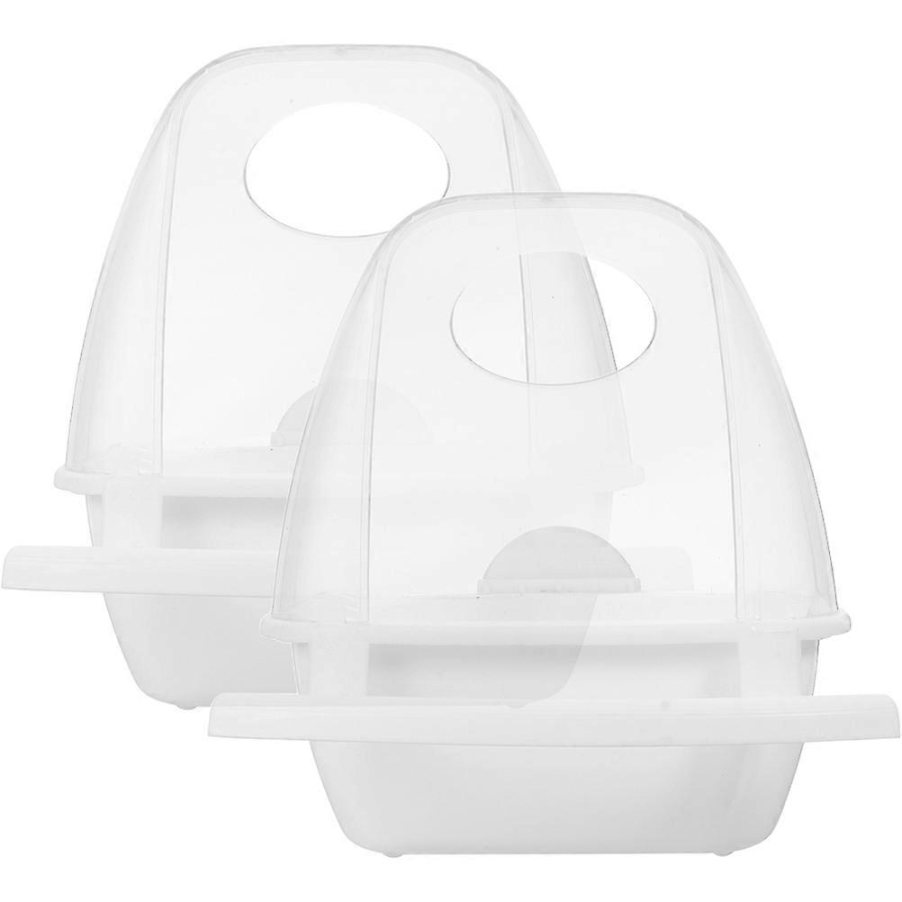 2Pcs Transparent Plastic Parrot Food Feeding Box Bird Cage Feeder