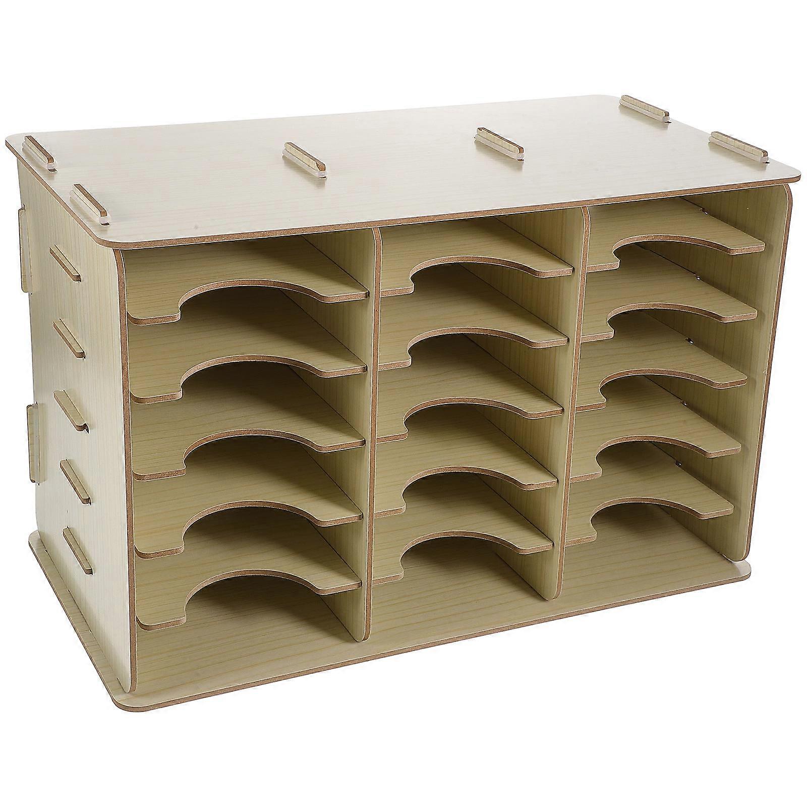 Lightweight Wooden Multi Grid Cell Phone Organizer with Slots – Space Saving Desktop Storage Cabinet for Office, Classroom and Home Use