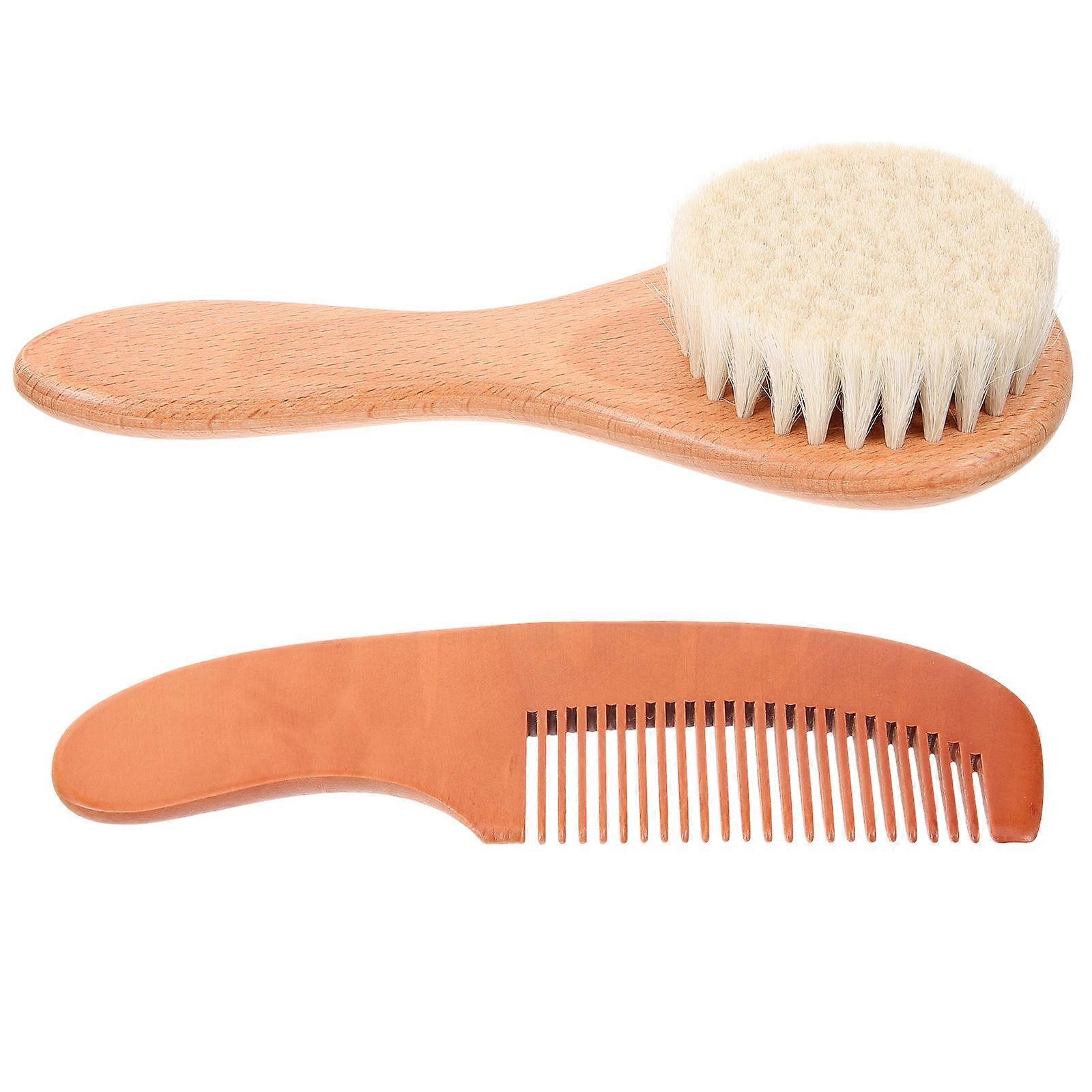 Natural Goat Hair Brush and Comb Set for Newborns – Gentle Massage, Cradle Cap Care, Soft Wool Bristles for Sensitive Skin Hair Care Accessory