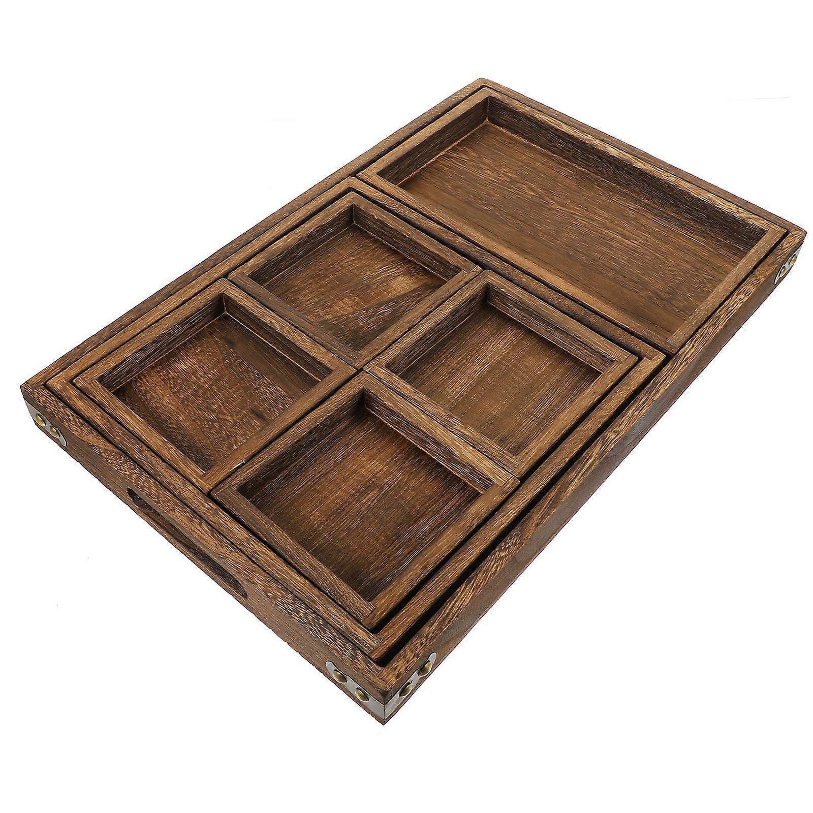 1 set of Wooden Tray Decorative Tray Coffee Table Tray Snack Serving Plate Fruit Tray Tea Set Tray