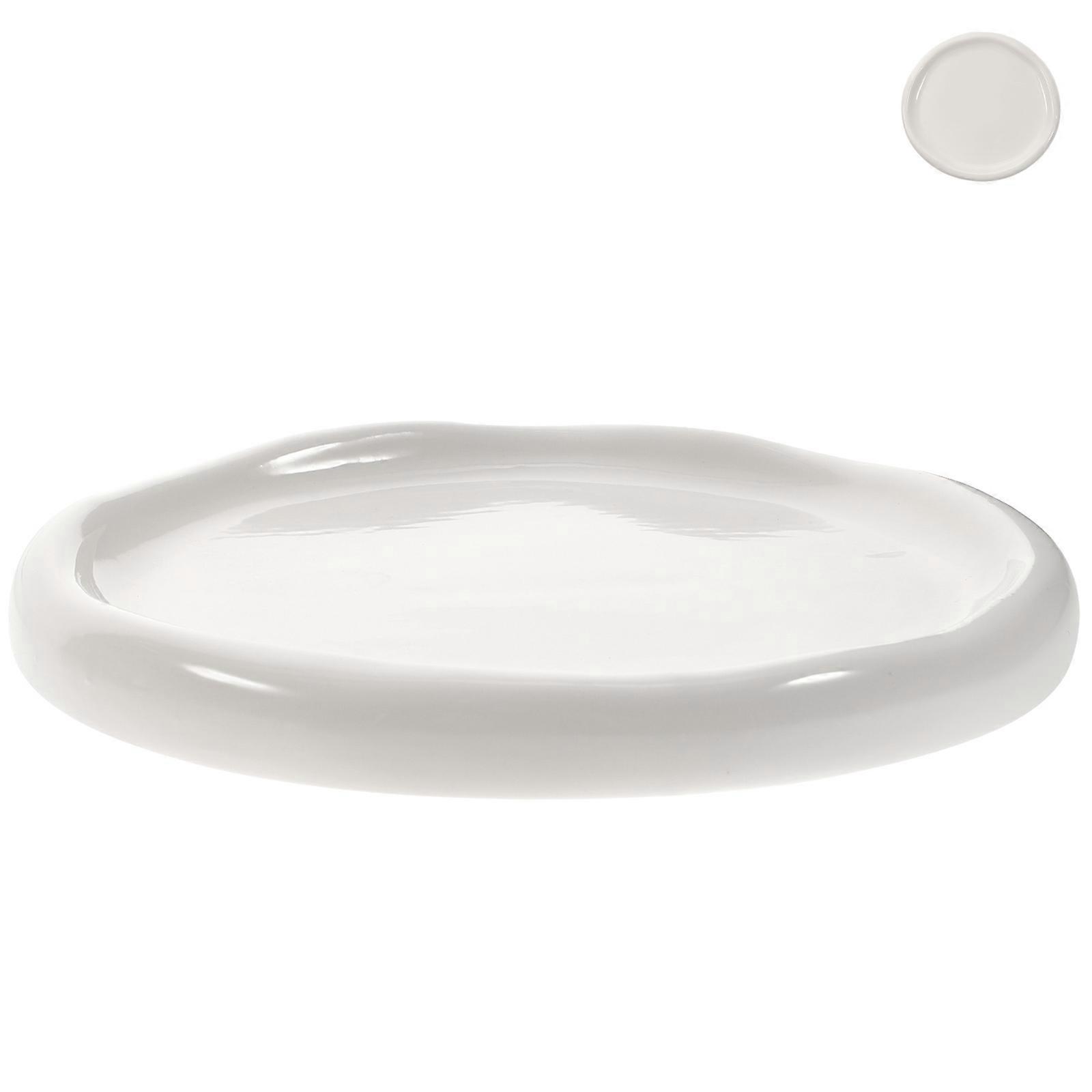 White Ceramic Storage Tray for Jewelry and Sundries with Elegant Design and Smooth Edges 1 Piece