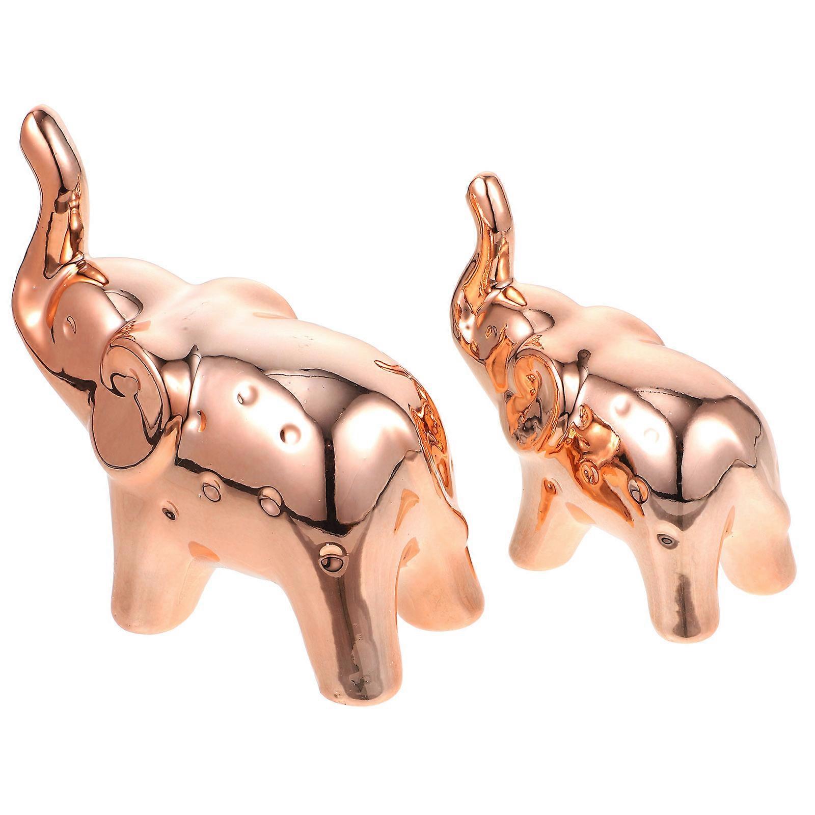 Ceramic Elephant Figurines Rose Gold Lightweight Home Decor Ornaments for Room Desktop Cabinet Decoration