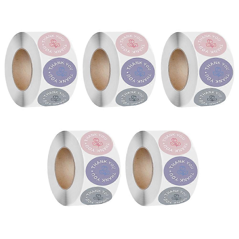 Thank You Stickers with Rose Pattern for Gift Seals and Decorations 5 Rolls