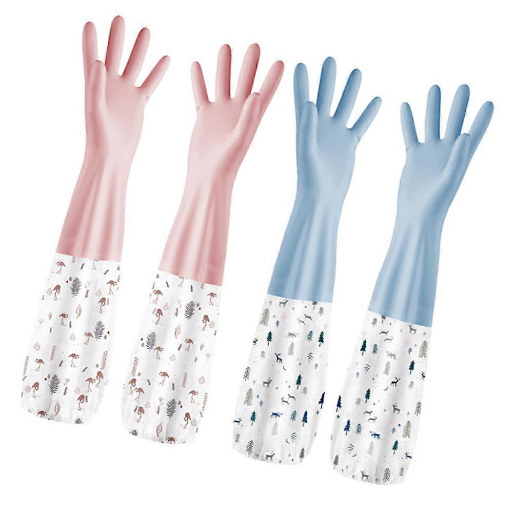 2 Pairs Long Cuff Dishwashing Gloves Reusable Kitchen Cleaning Gloves for Home Use
