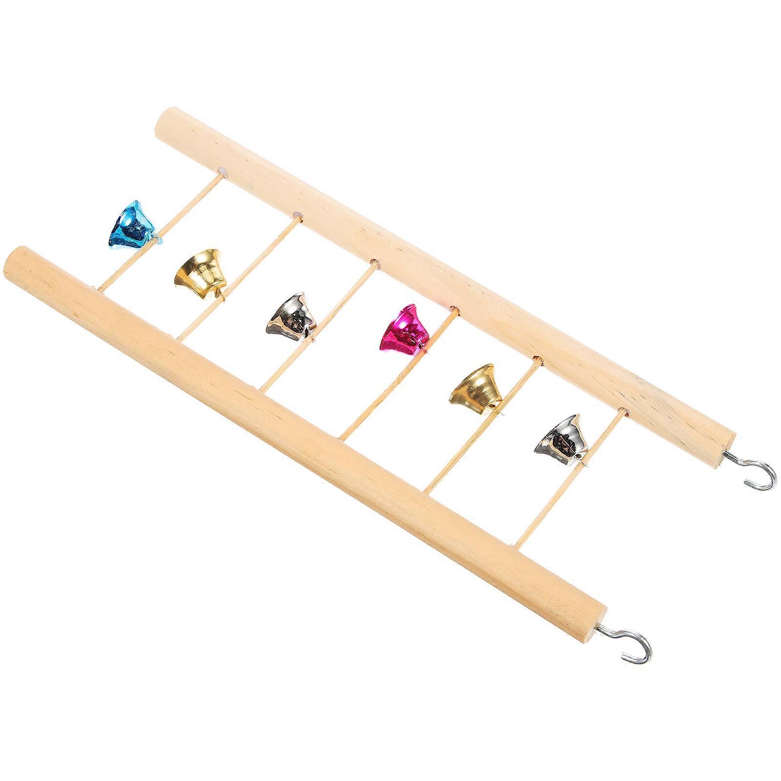 Wooden Bird Cage Step Ladder with Bells for Parrot Climbing and Exercise – Durable Natural Wood Perch for Bird Play