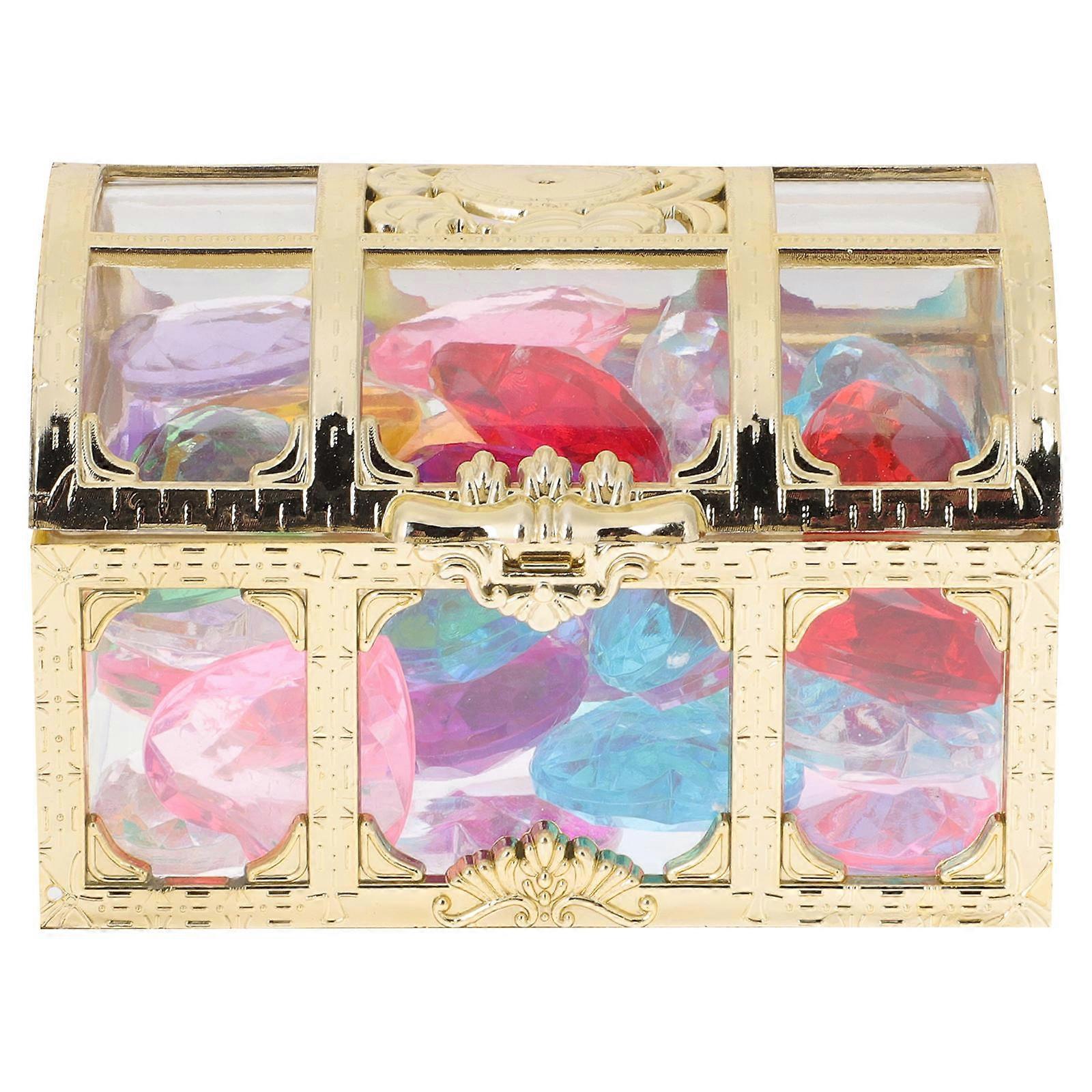 1 Set of Colorful Acrylic Gemstones Fake Crystal Treasure Gems with Treasure Box