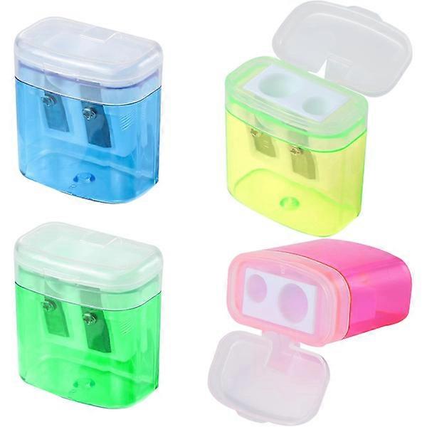 4 Pcs Pencil Sharpener, Manual Pencil Sharpener with Lid, Double Hole Pencil Sharpener Manual for Children, Multicolor
