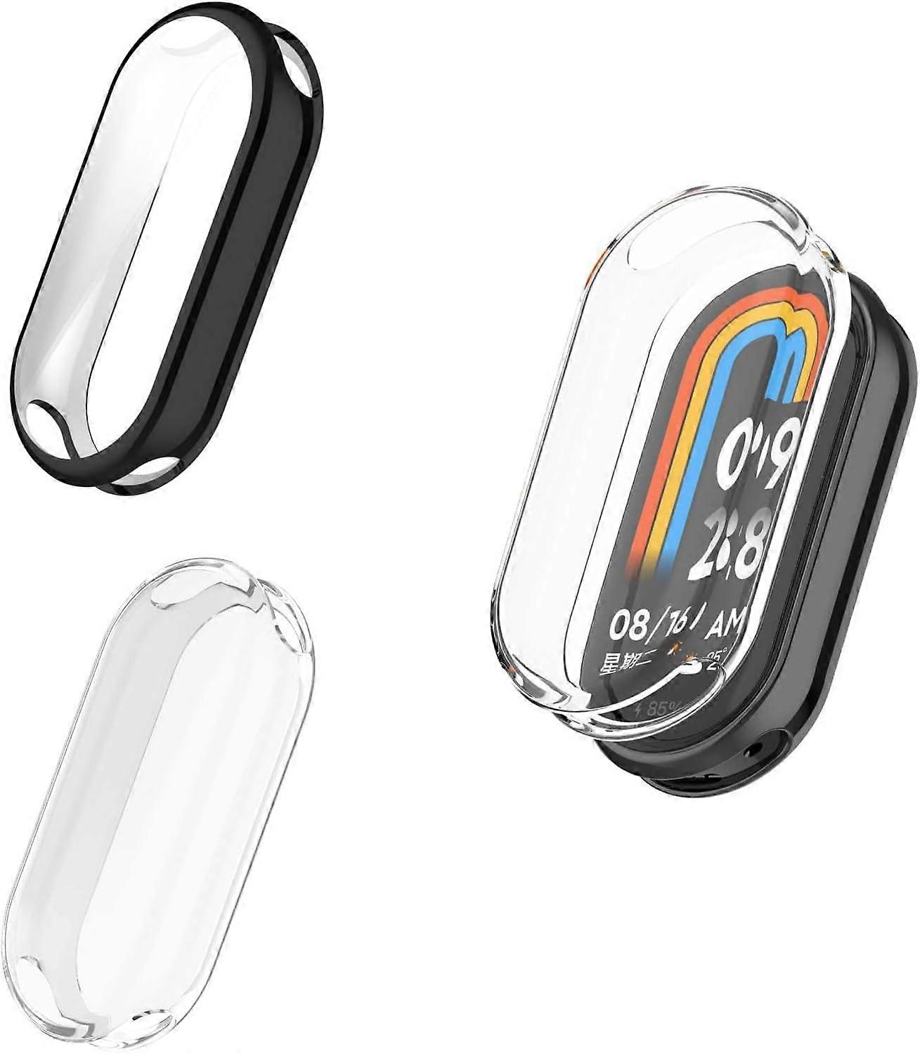 Case for Xiaomi Smart Band 10 With Screen Protector Flexible TPU Shockproof Scratch-Resistant Black/Transparent 2-Pack