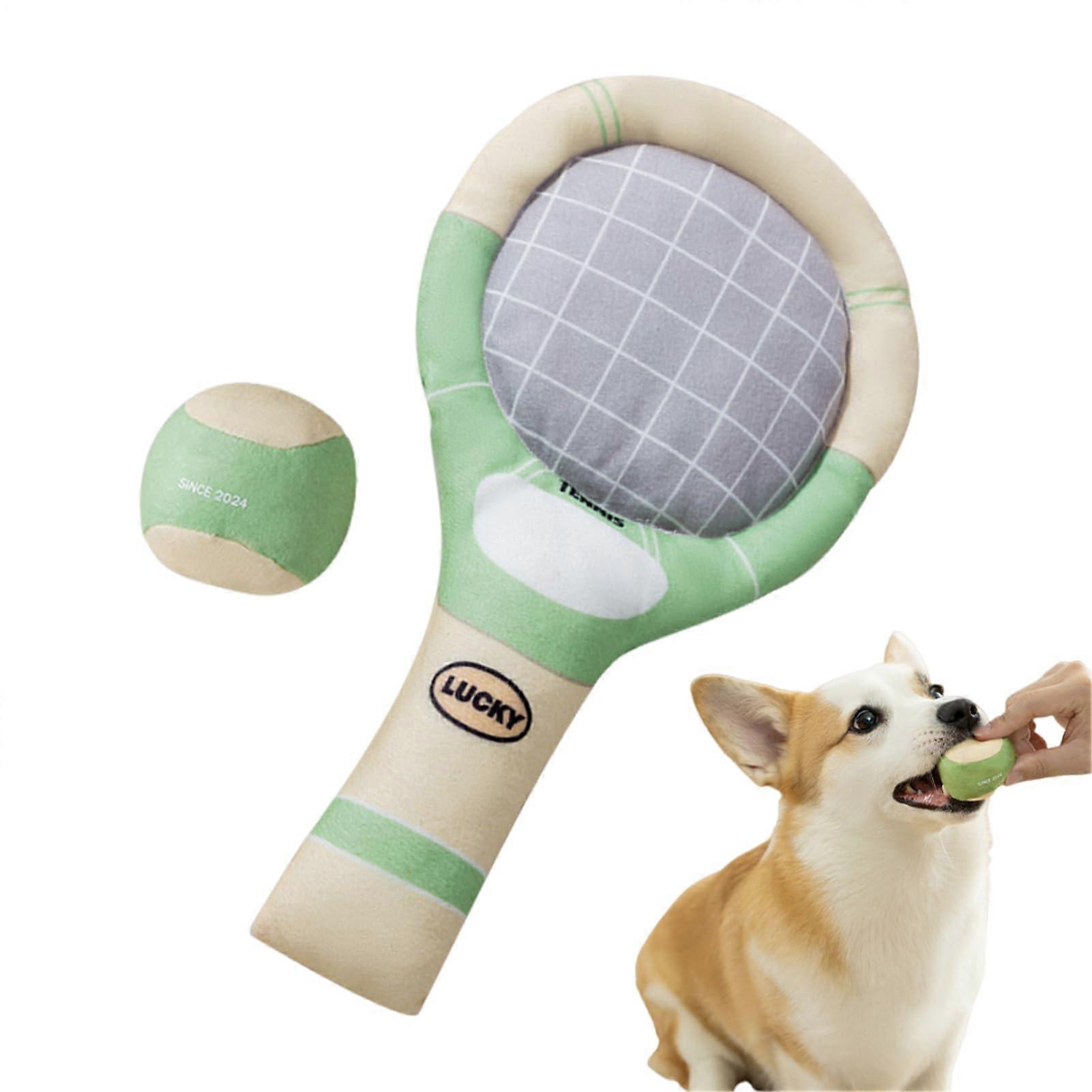 Interactive Dog Balls Set, Plush Squeaky Tennis Balls and Racket for Small Medium Dogs, Indoor Outdoor Play Toy