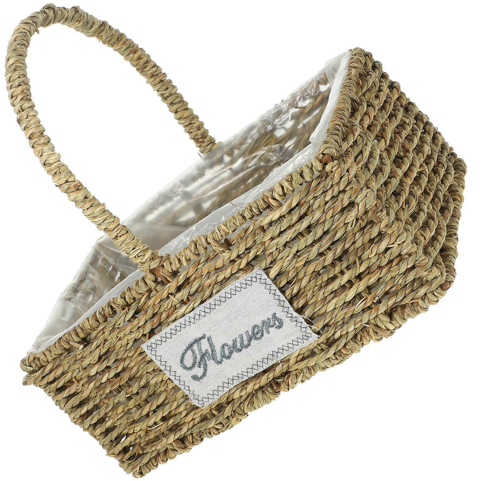 Straw Woven Planter Rectangular Flower Pot Brown Color For Balcony Garden 1Pcs