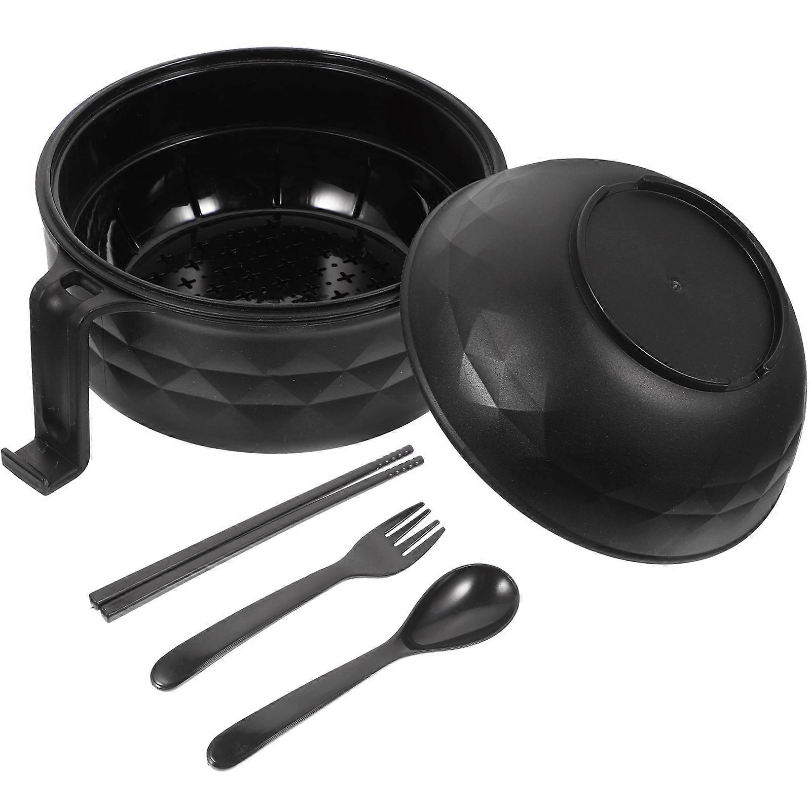 Black Straw Rice Bowl with Cover and Tableware for Daily Use Round Smooth Design
