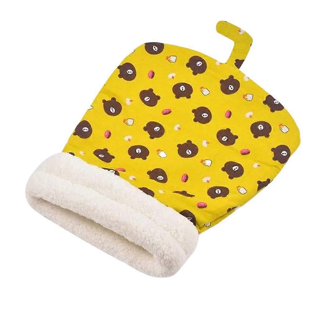 Warm plush cat cave bed Funny cartoon sleeping bag for kittens and puppies, plush dog bed yellow