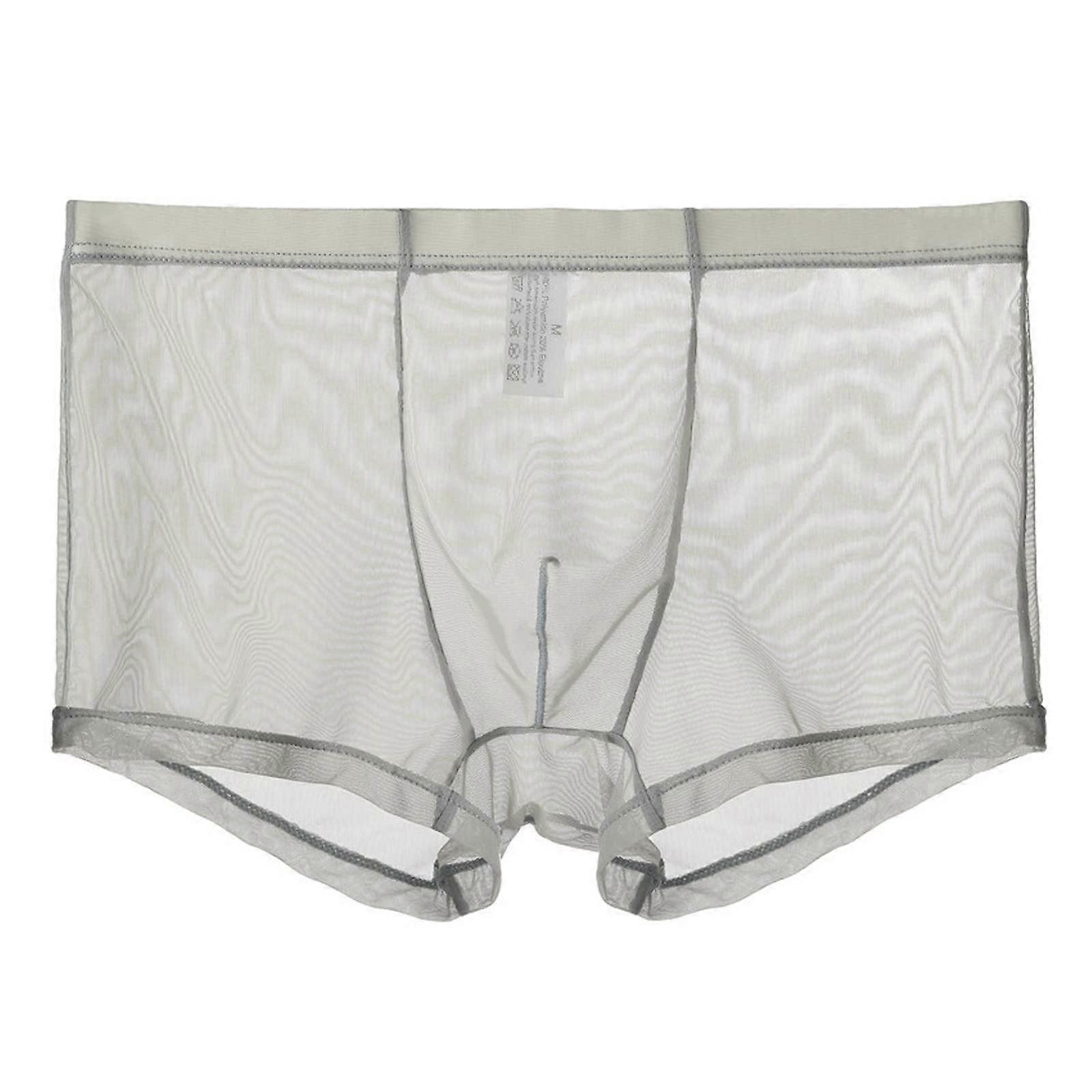 Boxershorts Men Net Mesh Transparent Bulge Pouch Wetlook Plus Size XL Gray Retro Shorts