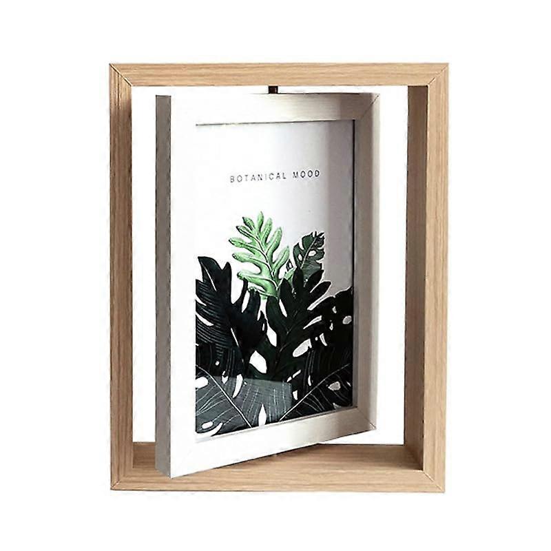 Rotating Floating Picture Frame 2-Pack, 7-Inch, Dual-Sided Display, HD Glass Front Wood Frame, Vertical/Horizontal Stand