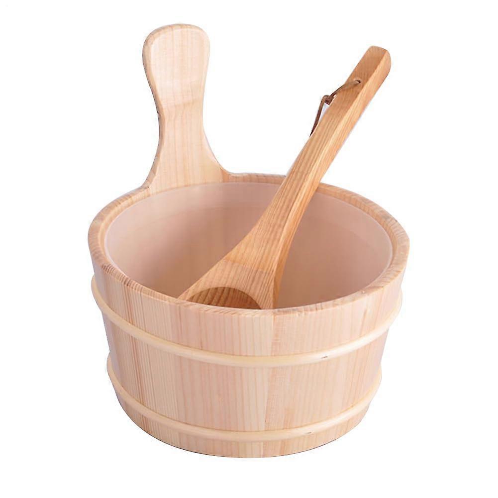 Wooden Bucket and Ladle Set 2 Pieces Sauna Bucket Kit with Handle and Spoon