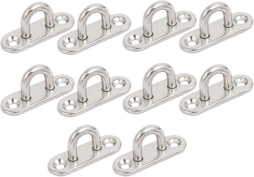 Eye Plate Hook - M5 - 10 Pieces - Oval U-Shape Ceiling Hooks - Ring Hook - Suitable for Ship Installation, Ceiling and Wall Mounting - Silver - Stain