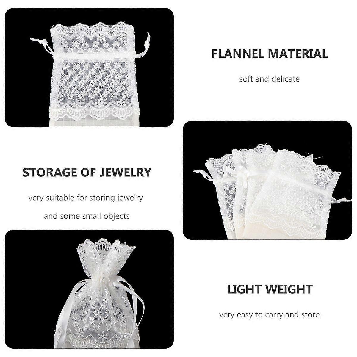 12pcs Bundle Storage Bag Stars Pattern Lace Bag Drawstring Jewelry Pocket White