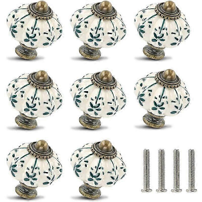 12-pack ivory and green ceramic knobs - pumpkin cabinet knobs retro dresser knobs - vintage drawer p