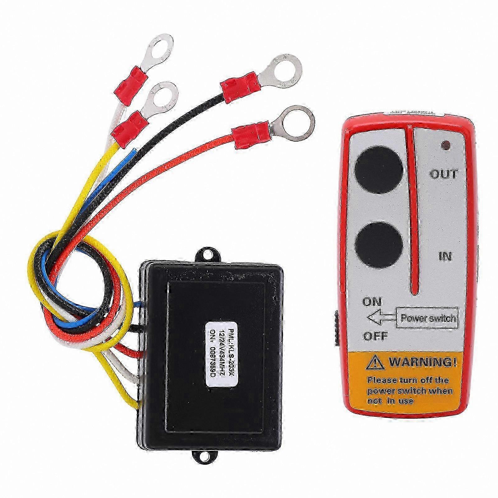 Wireless Winch Remote Control Kit with Receiver for 12V 24V Trucks SUVs ATVs UTVs Red Button