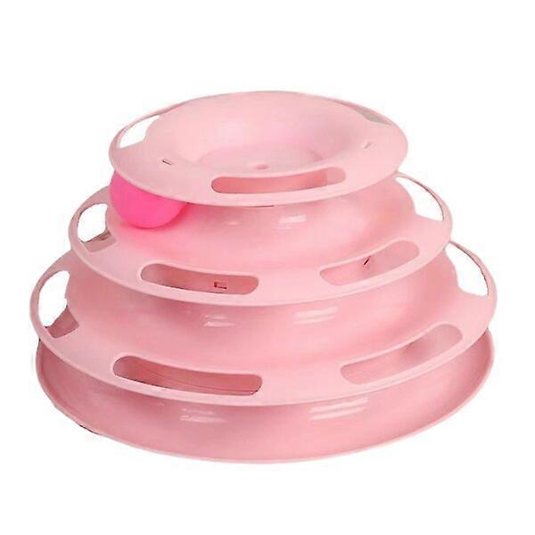 Three-layer rotating cat toy, pink, with multi-colored balls to increase game variety