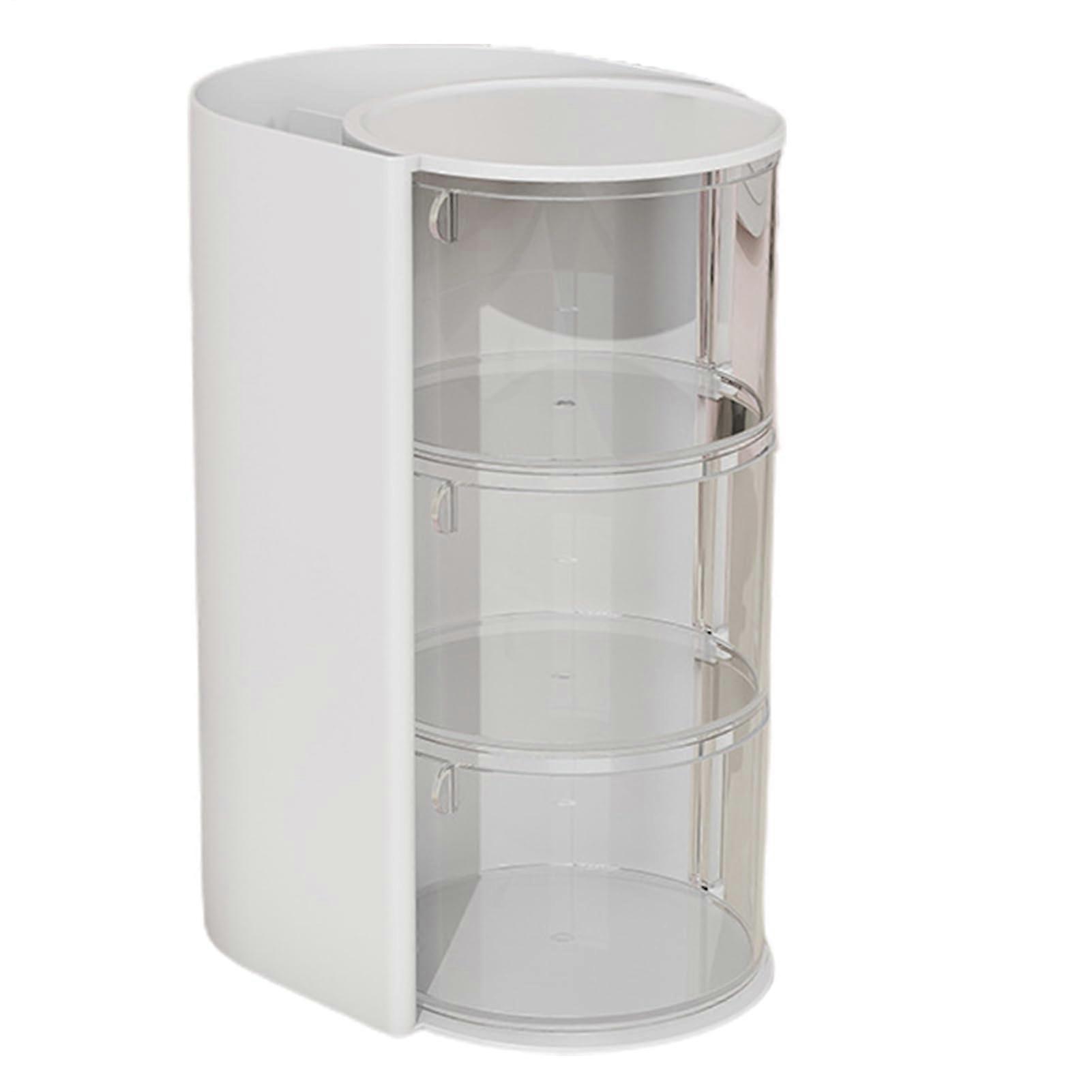 Makeup Storage Box, Rotating Cosmetic Organizer, Drawer Puffer Holder, Large Capacity Vanity Table Counter Case, White