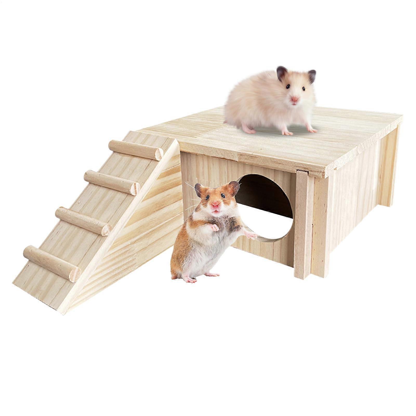 Hamster House Wooden Fun Slide House With Climbing Ladder For Interactive Foraging Setup