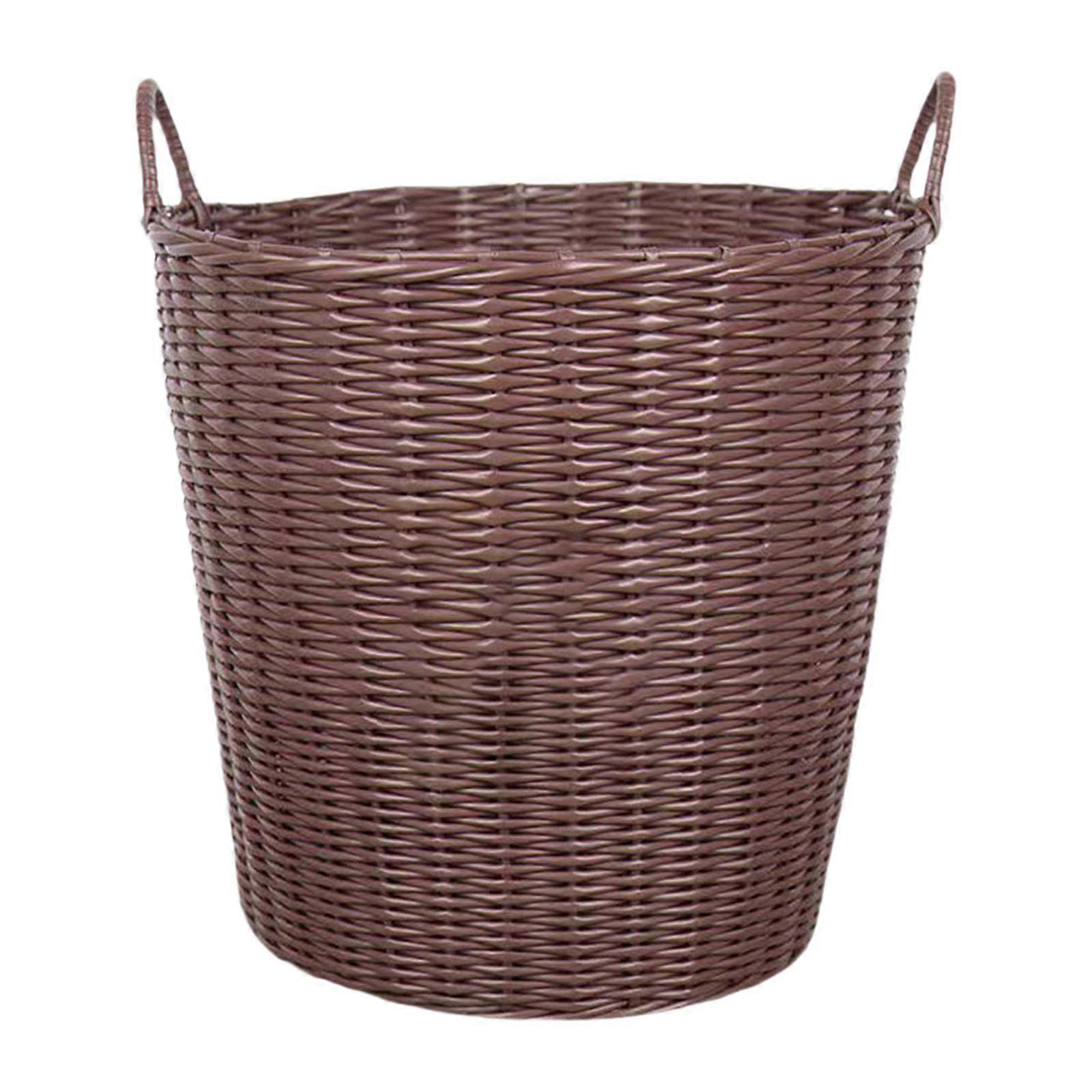 Imitation Rattan Basket, Handmade Woven Basket with Handle, Laundry Hamper for