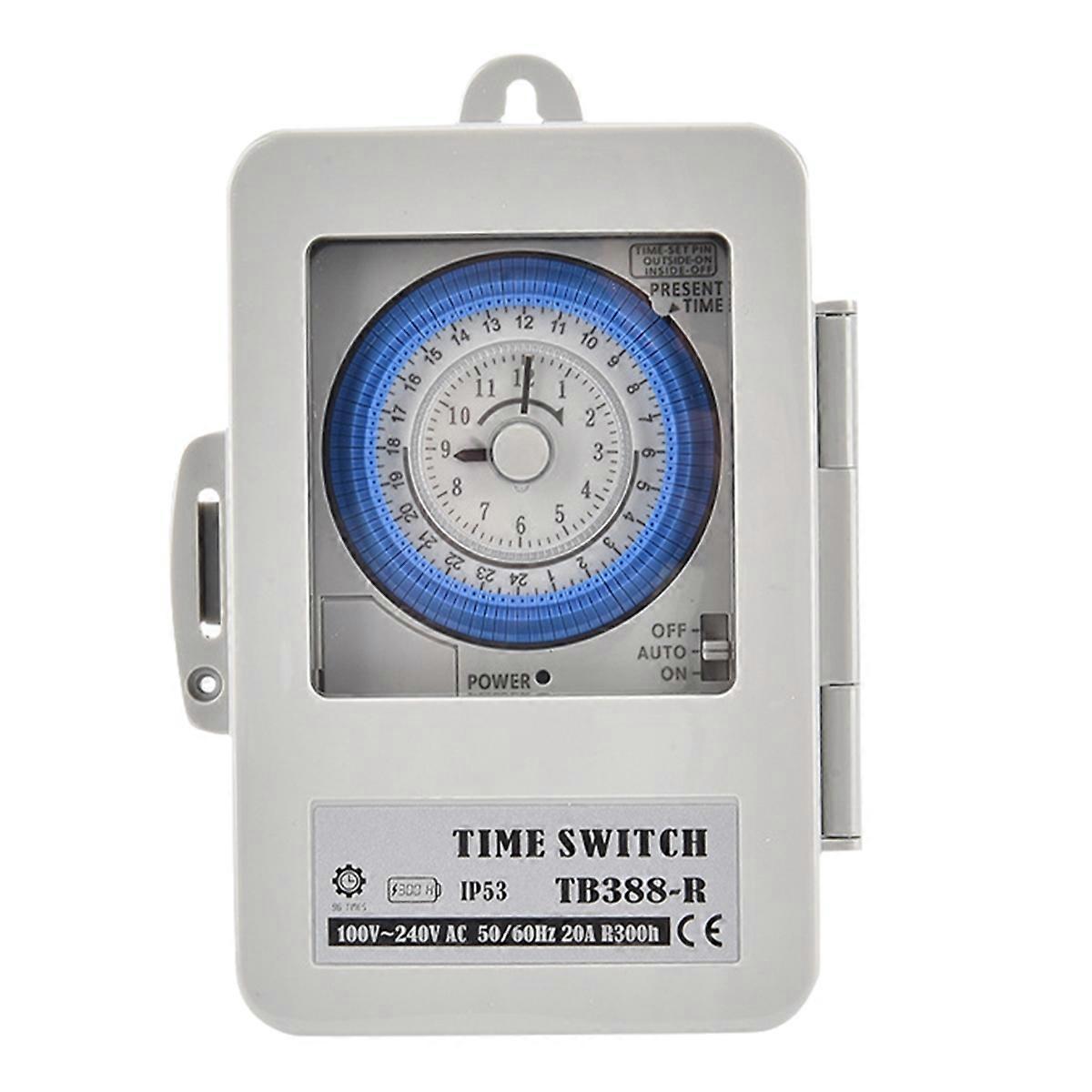 TB388R Mechanical 24 Hours Timer Switch IP53 Programmable Electrical Timer Switch Box AC100-240V 15 Minutes Interval