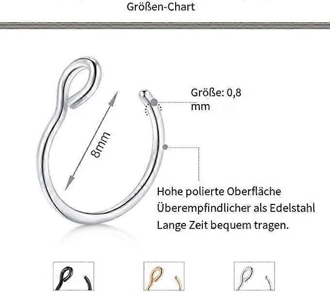 Non-piercing nose rings with an inner diameter of 8mm for comfortable daily wear