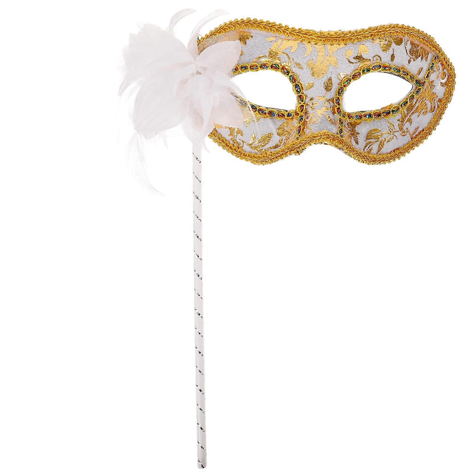 Handheld Masquerade Mask with Stick for Decoration White Costume Mask