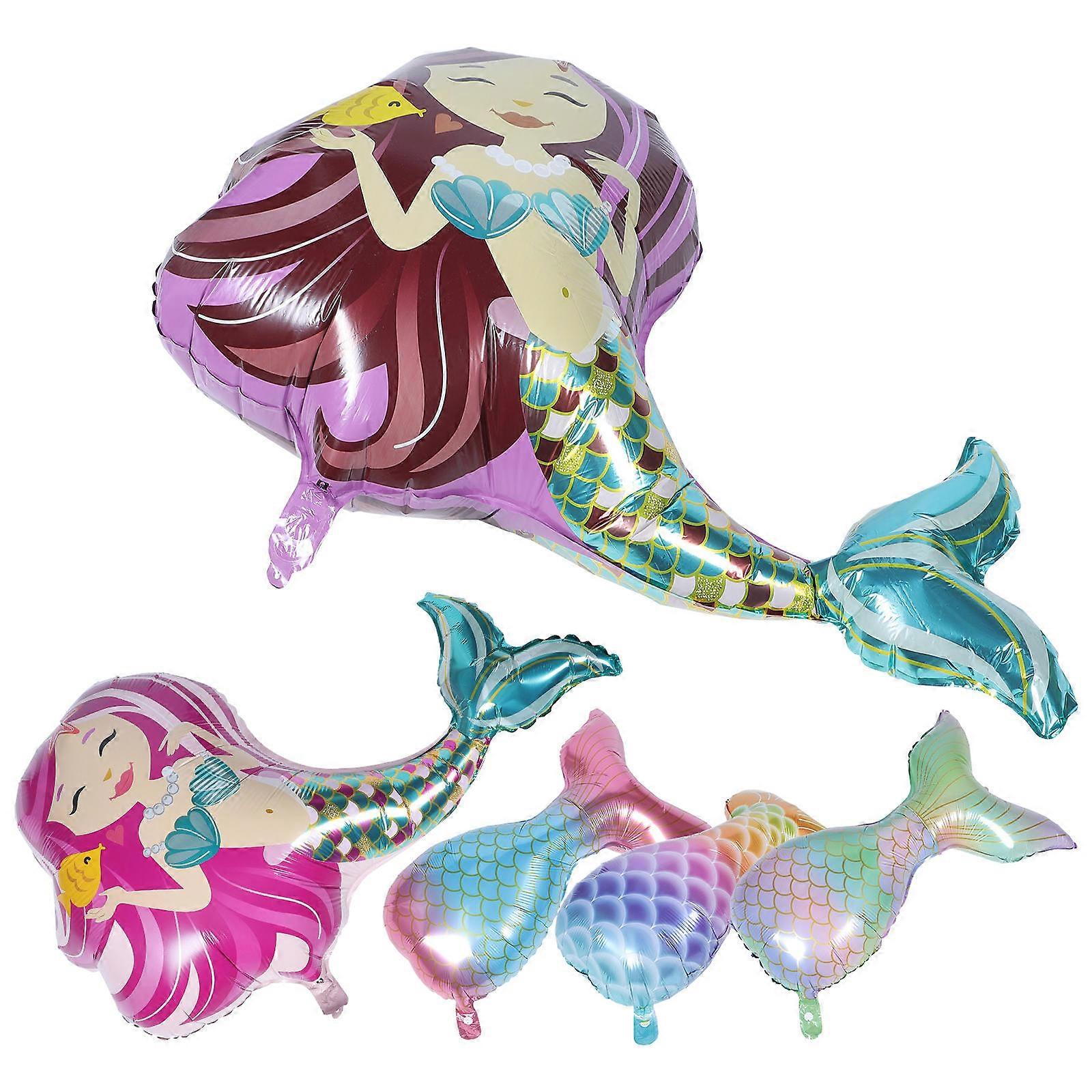 Mermaid Balloons 5Pcs Aluminum Film Balloons for Mermaid Theme Birthday Party with Assorted Color