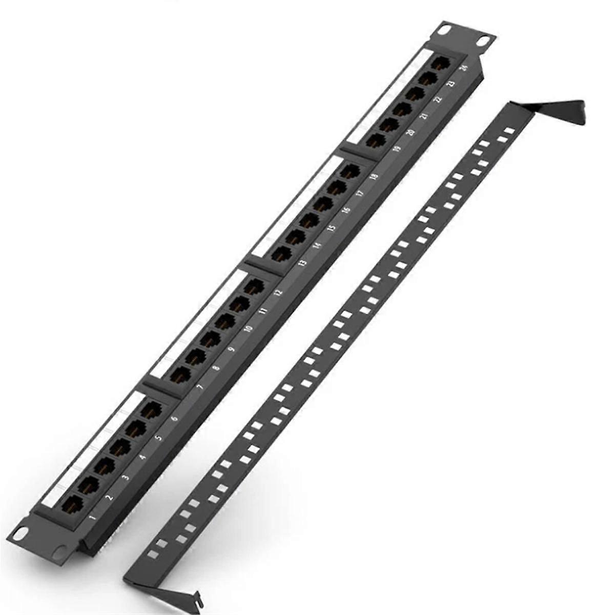 24 Ports CAT6 UTP RJ45 Patch Panel 19 Inch 1U Cable Frame Faceplate Rack Mount 50U Gold Plated, Rea