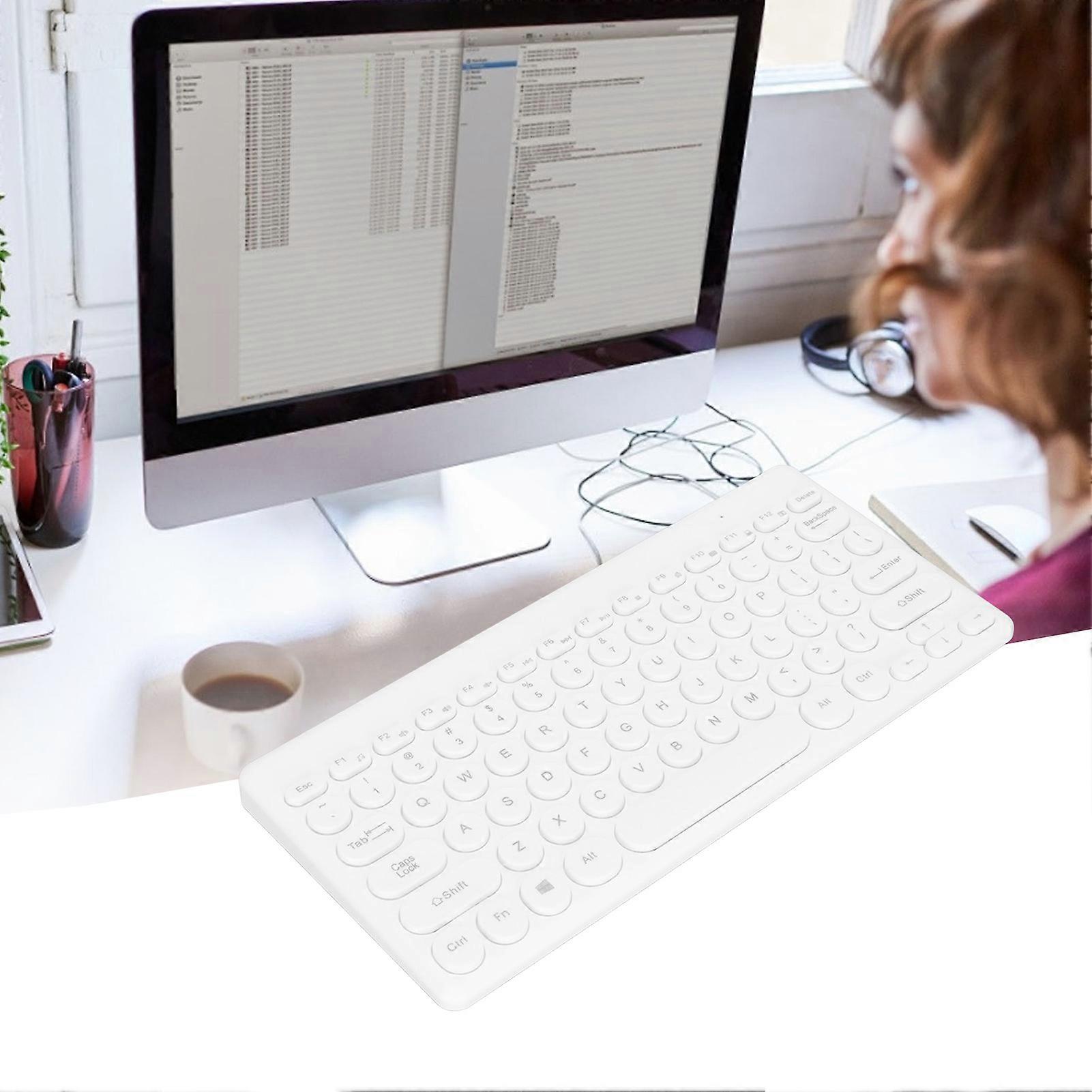 Wireless Keyboard 2.4G 78 Keys Ergonomic Design Portable Slim Power Saving Round Keycaps USB KeyboardWhite 