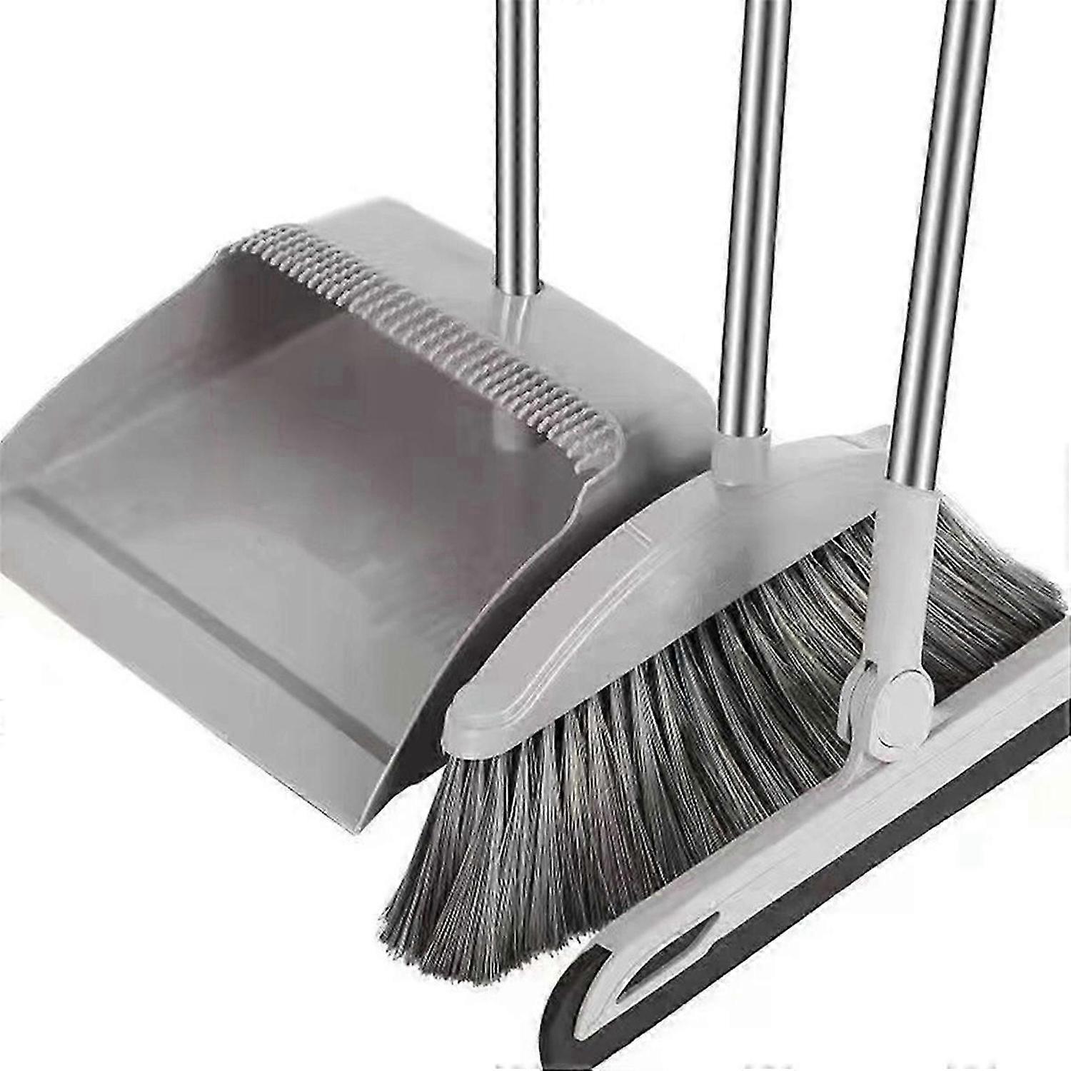 Dustpan Broom Set Floor Wiper Cleaning Long Handle Cleaning Set Grey