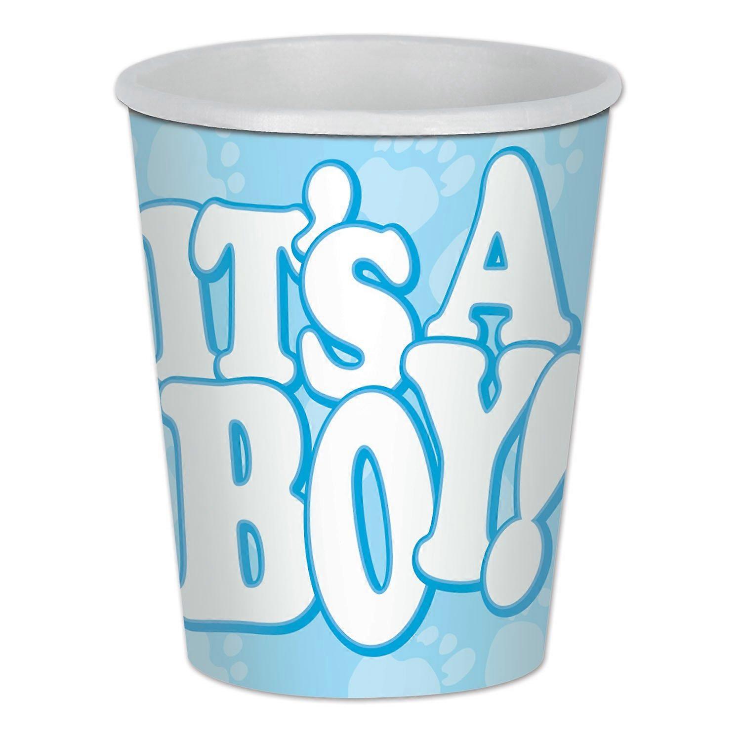 58218 It's A Boy Beverage Paper Cups, 9 Ounce Paper Cups, 8 Count, Light Blue/White, Baby Shower Party Supplies