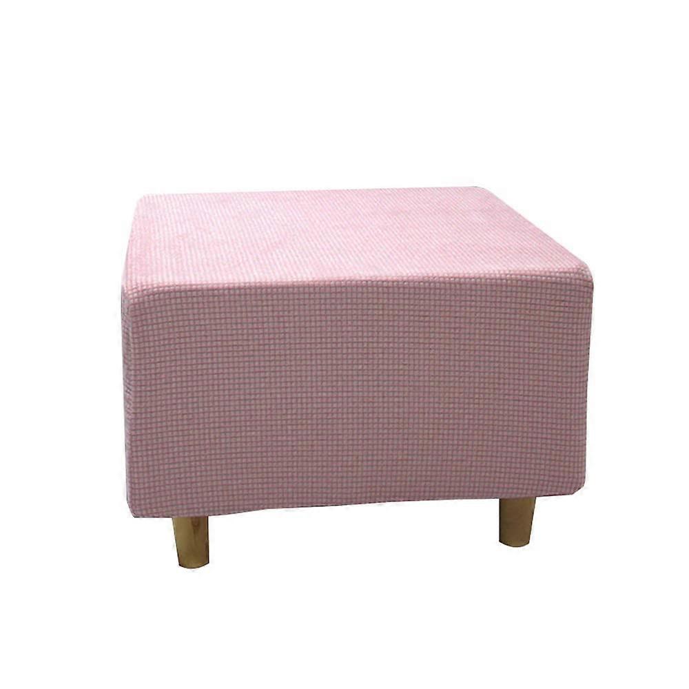 Square Ottoman Cover Rectangle Stretch Footstool Slipcover Elastic Bottom Removable Washable Jacquard Pink Small