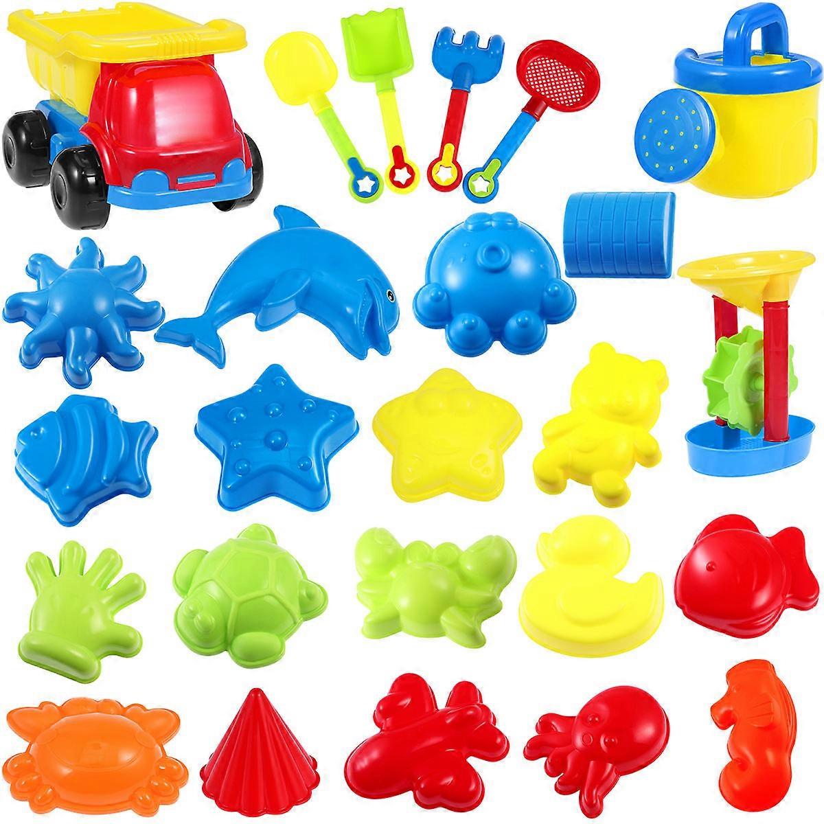 Sand Mold Beach Toy Set for Playing by Ibasetoy with 26Pcs Multicolor Tools