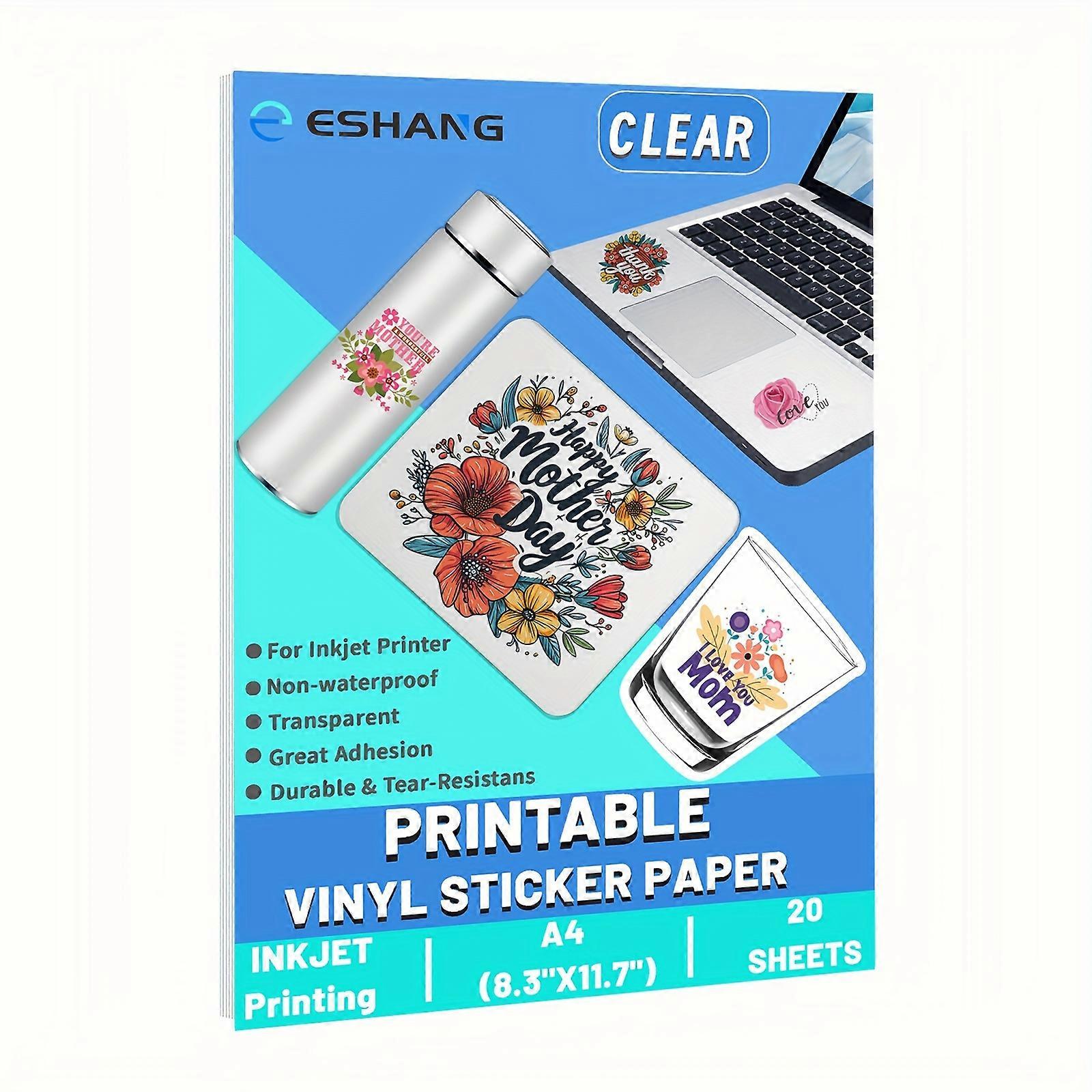 A4 Size(8.3" x 11.7") 20 Sheets Printable Non-Waterproof Vinyl Sticker Paper for Inkjet Printer Clear Transparent Decal Paper Self-Adhesive Sheets