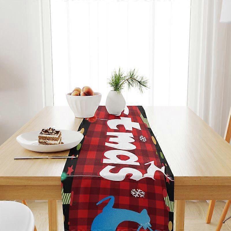 Nappe de Noël, Nappe de Noël à carreaux noirs, Nappe en lin 33X180 cm