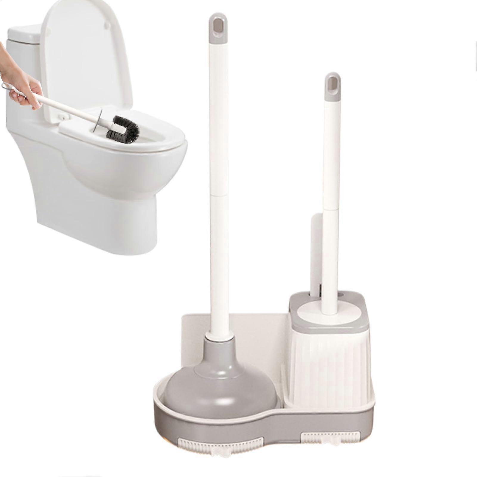 Bathroom Plunger Toilet Brush Set - Strong Handle Scrubber Combo with Slim Holder and Splash Guard for Deep Cleaning Toilets
