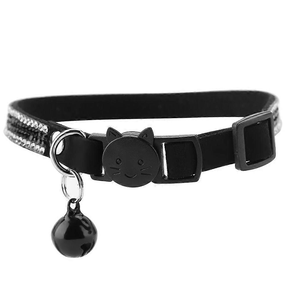 Cute Cartoon Durable Shiny Comfortable Soft Pet Collar with Bell(Black, S)