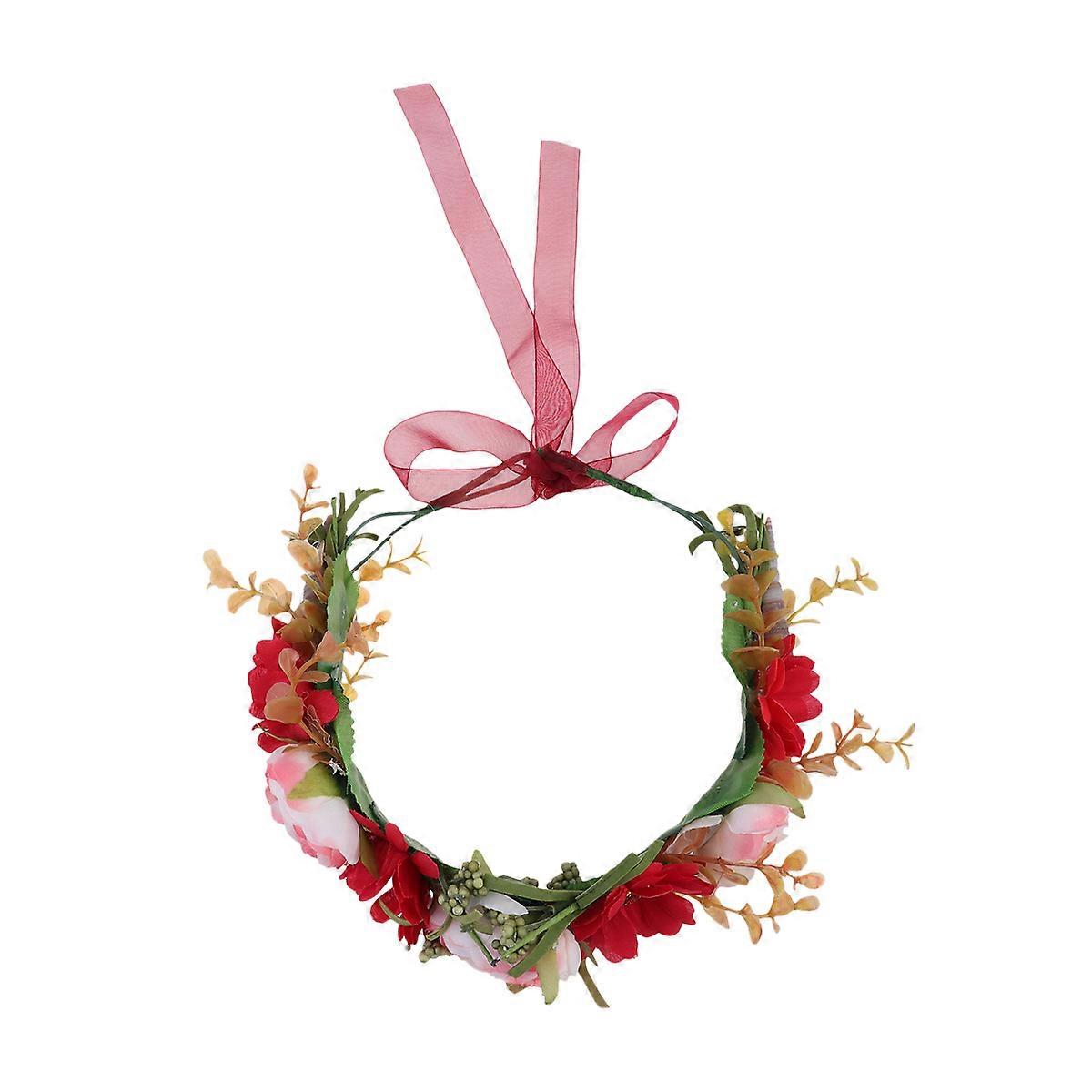 Red Rose Flower Wreath Bridal Headband for Decoration 1Pcs Simulation