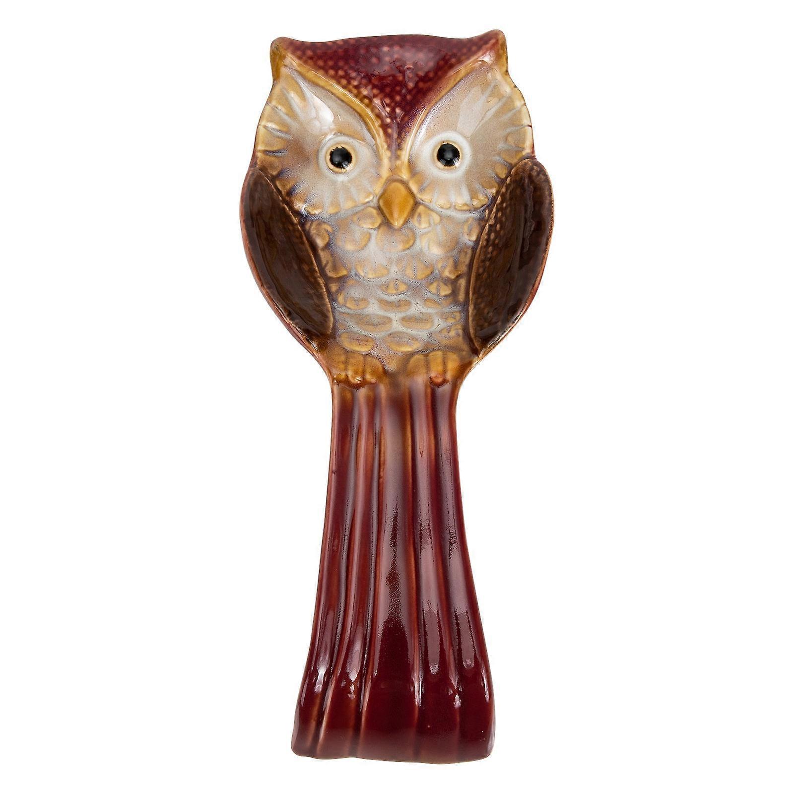 Owl Design Ceramic Spoon Rest for Kitchen Use with 3Pcs Storage Rack