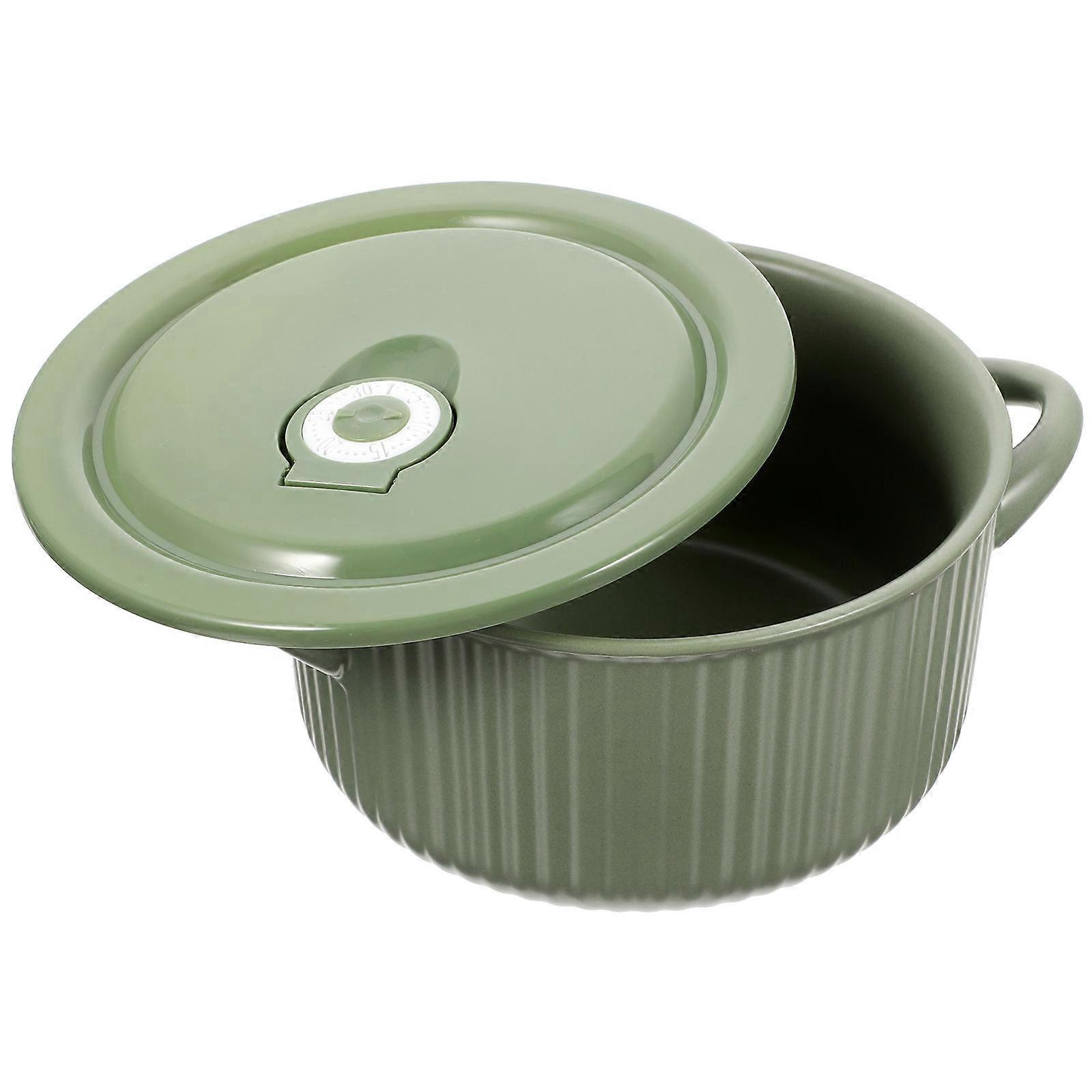 Green Ceramic Soup Bowl with Handles for Oven Use Microwave Safe