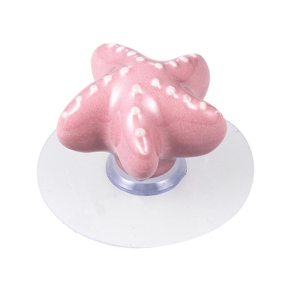 Suction Cup Hook Ceramic Sea Star Shape Door Knob for 3Pcs Pink Pull