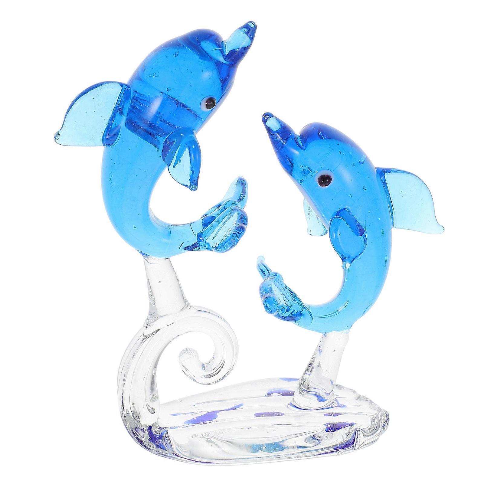 Blue Glass Dolphin Decoration for Desktop Ornament 2Pcs Pack