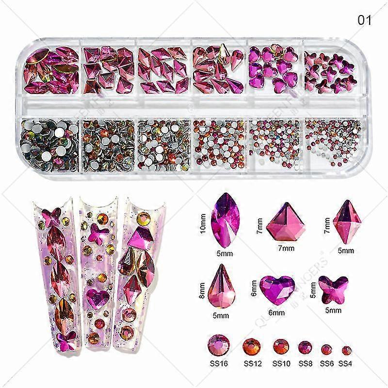 3d Glitter Nail Art Ab/colorful Hotfix Rhinestones Flatback Crystal Diamond Gems Multi Size12 Gird